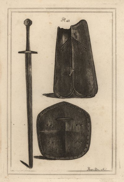Grand plastron ou cuirasse, bouclier perforé au centre et épée à deux mains ayant appartenu à Guy, comte de Warwick - Unbekannt