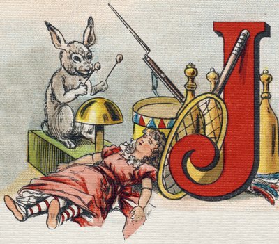 Lettre J : Jouets. Gravure dans « Alphabet de ma petite fille ». Bernardin-Bechet et Fils, libraires-éditeurs, Paris, vers 1895. Album incassable sur toile. Bibliothèque des Bébés. 12 pages. Album contenant une méthode de lecture et un abécédaire illustré - Unbekannt