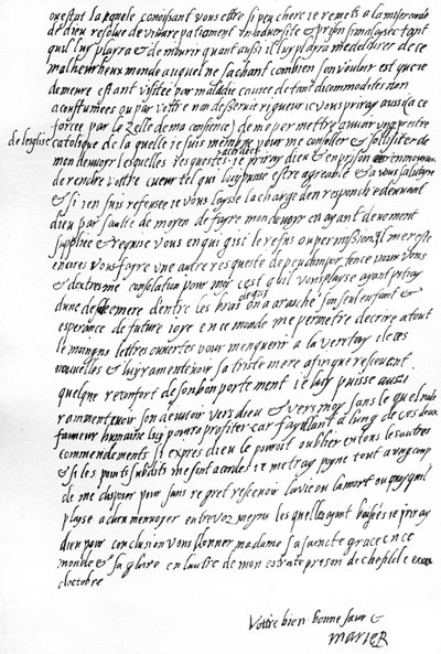 Lettre de Marie Stuart en prison à Sheffield à la reine Élisabeth I d