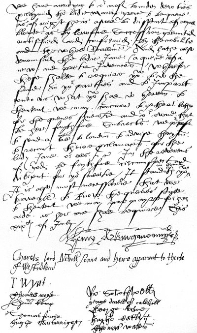 Lettre des partisans de la reine Marie Ire dans le Kent à Sir Nicholas Pelham et aux gentilshommes du Sussex, annonçant la proclamation de Lady Mary comme reine et dénonçant Lady Jane Grey - Unbekannt