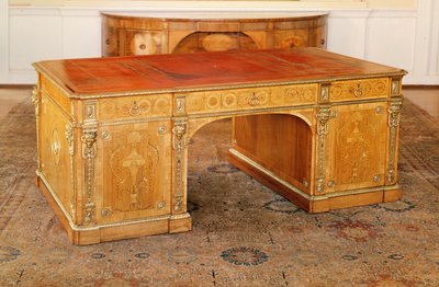 Table de bibliothèque, acajou incrusté - Unbekannt