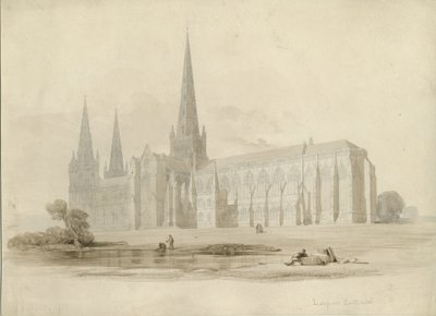 Cathédrale de Lichfield - Vue sud-est: dessin et lavis, nd [?19ème siècle] - Unbekannt