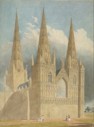 Cathédrale de Lichfield - Façade Ouest: aquarelle, nd [c 1840] - Unbekannt
