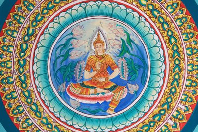 Vie de Bouddha. Œuvre au plafond représentant la vie de Bouddha. Wat Inpeng. Vientiane, Laos - Unbekannt