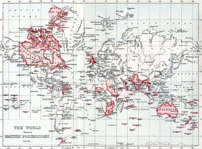 Carte du monde montrant les possessions britanniques en 1904. - Unbekannt
