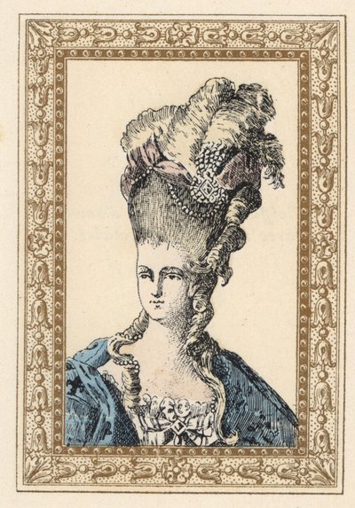 Marie-Antoinette, épouse du roi Louis XVI de France, avec une coiffure élaborée couronnée de rubans et de perles - Unbekannter Künstler