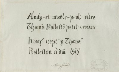 Église de Mayfield - Inscription à Thomas Rolleston : dessin à la plume, nd [?XVIIIe siècle] - Unbekannt