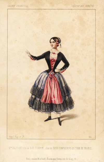 Mme Elisabeth Augustine Bressant en tant que Nini Pompon dans "Les Deux Compagnons du Tour de France" de Lockroy et Wailly, Théâtre des Variétés - Unbekannter Künstler