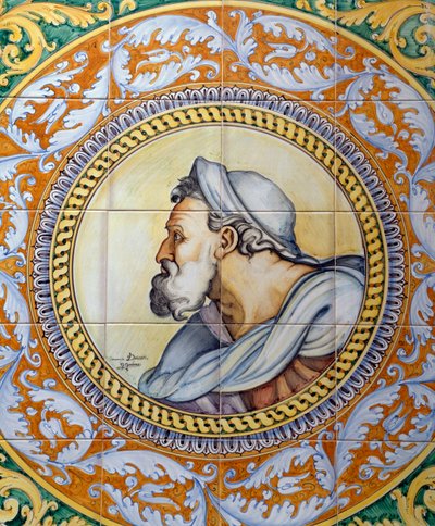 Panneau de maiolica peint représentant la tête d