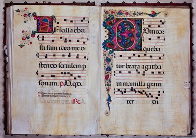 Bibliothèque Piccolomini : livre de chœur, cod.12.N, ff. 92v-93r avec « Initiale feuillagée » - Unbekannter Künstler