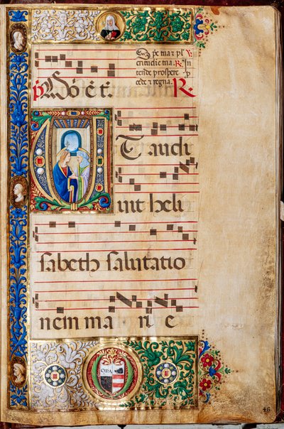 Bibliothèque Piccolomini : livre de chœur, cod. 14.P., ff. 46r avec Marie et Sainte Élisabeth, par Giovanni di Giuliano Boccardi, dit Boccardino l