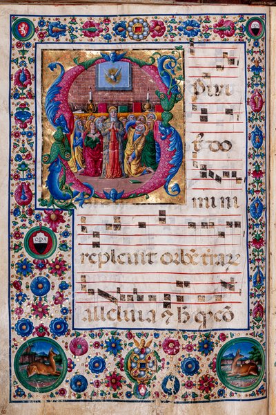 Bibliothèque Piccolomini : livre de chœur, cod. 23.8, ff. 100v avec « La Pentecôte » - Unbekannter Künstler