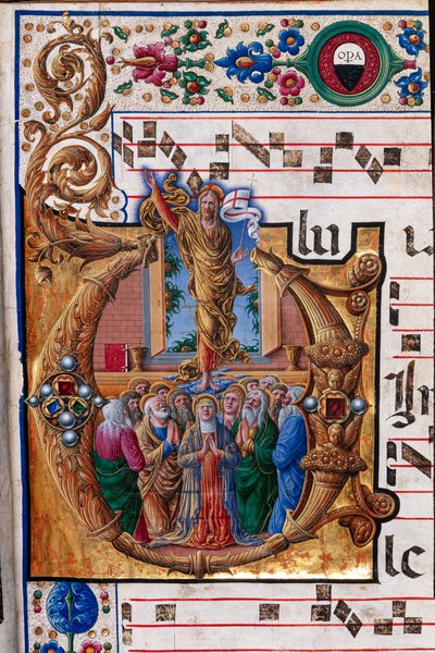 Bibliothèque Piccolomini : livre de chœur, cod. 23.8, ff. 66r avec « Ascension du Christ » (détail) - Unbekannter Künstler