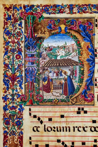 Bibliothèque Piccolomini : livre de chœur, cod. 2.B, ff. 5v avec « Nativité » (détail) - Unbekannter Künstler