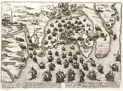 Plan du port de Cadix en 1596 lors de l