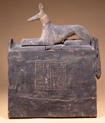 Boîte à shabti en forme de pylône avec une inscription et une statue d