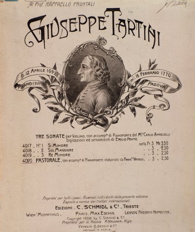 Portrait de Giuseppe Tartini. Frontispice de la partition musicale des Sonates - Unbekannter Künstler