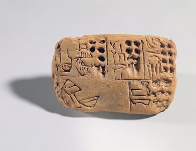 Tablette avec inscription pictographique, période protolittéraire, c.3300 av. J.-C. (argile) - Unbekannt