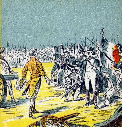 Les Cent-Jours : Défaite de Napoléon Ier Bonaparte à Waterloo en 1815. Gravure dans "Histoire de France". Série d
