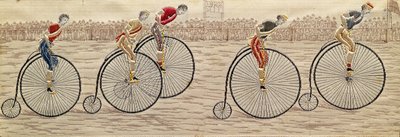 Le Dernier Tour, course de vélocipède en soie tissée Stevengraph, par Thomas Stevens de Coventry - Unbekannter Künstler
