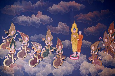 La vie du Bouddha, fresque murale, temple Wat Botum, Phnom Penh, 2022 - Unbekannter Künstler