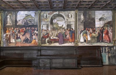 Vue des fresques du mur nord de la Basilique Saint-Antoine, École du Saint, Padoue, Italie - Unbekannter Künstler