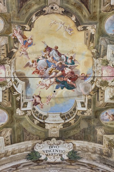 Vue de la voûte avec fresque de la Salle des Théatins, Chiesa di San Vincenzo, Piacenza, Émilie-Romagne, Italie - Unbekannter Künstler