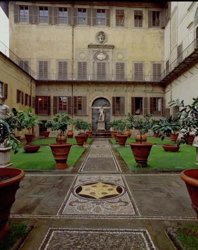 Vue du jardin clos avec pavement en mosaïque décoré des armoiries des Médicis - Unbekannt