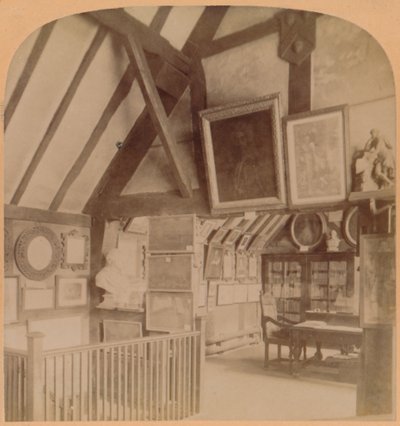 La bibliothèque dans la maison de Shakespeare, Stratford-on-Avon, Angleterre, 1900 - Underwood and Underwood