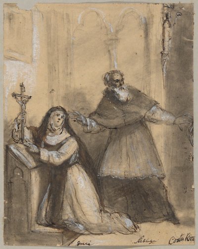 Une nonne et un moine dans une chapelle - Unknown