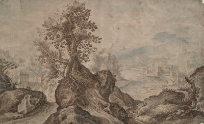 Paysage Rocheux avec Villes au Loin - Unknown