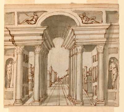 Décor de scène : perspective architecturale - Unknown