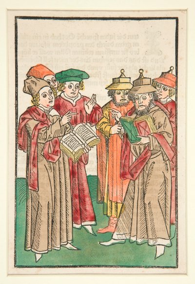 Trois Savants Chrétiens et Trois Savants Juifs Disputant, illustration de Der Seelen-Wurzgarten - Unknown