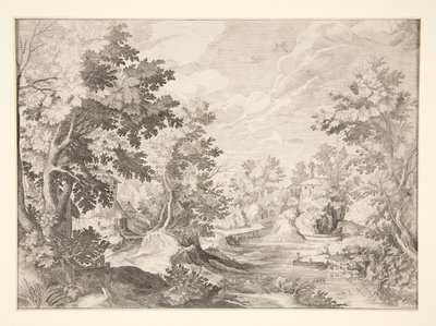 Sans titre (Paysage avec figures dans un bateau au premier plan) - Unknown
