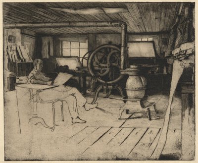 Intérieur sans titre avec presse à imprimer - Unknown