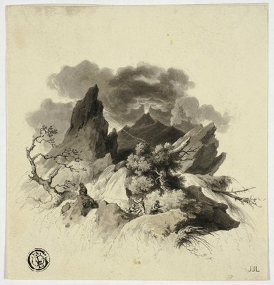 Tempête Violente dans les Montagnes avec Volcan en Éruption au Loin - Unknown