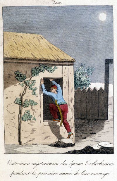 Tableau de 1811 illustrant les mystérieuses entrevues des épouses de Tscherkessen durant la première année de leur mariage (Asie) - Unknown artist