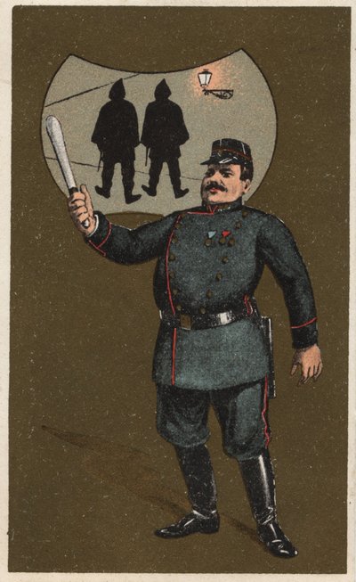 Un policier français en uniforme avec sa matraque. Chromolithographie anonyme, fin du 19e siècle. - Unknown artist