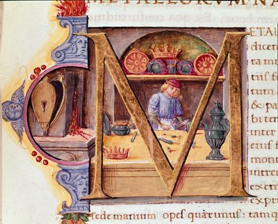 Un forgeron au travail dans son atelier. Manuscrit "Histoire naturelle" de l