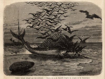 Un voilier cosmopolite attaqué par des corbeaux - Unknown artist
