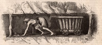 Une fille enchaînée à un chariot plein de charbon et le traînant dans une mine de charbon anglaise - Unknown
