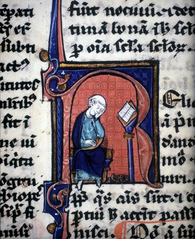 Une lettre miniature « R » représentant un sage, tirée d