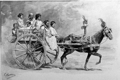 Un char traditionnel sicilien. Gravure du 19ème siècle - Unknown artist