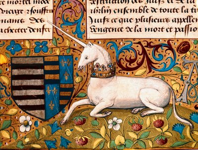 Une licorne et un blason. Détail d