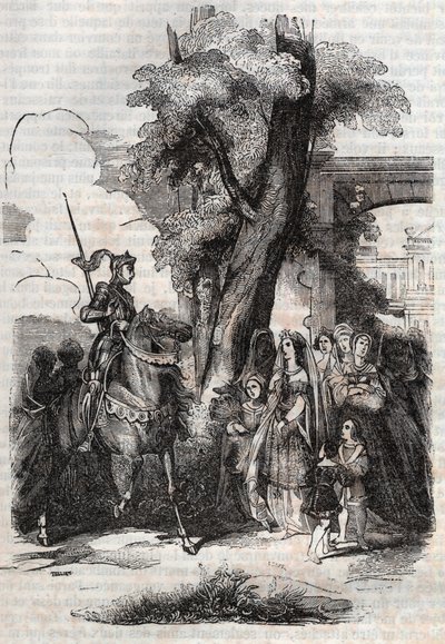 Alcina et sa cour viennent saluer Ruggiero - gravure de 1851 tirée du poème « Orlando furioso » (1516) de Ludovico Ariosto - Édition traduite de l