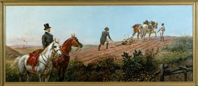 Allégorie représentant Napoléon labourant sous la supervision de son serviteur noir à Sainte-Hélène, huile sur toile par Olivier Pichat (1825 - 1912) - Unknown artist