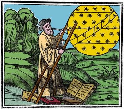 Un astronome posant une échelle pour monter au ciel - Unknown artist