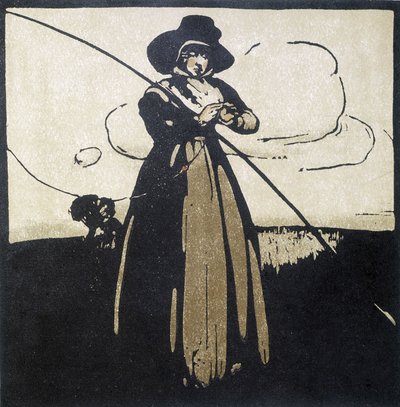 Pêche à la ligne : Femme préparant son hameçon - calendrier - Unknown artist