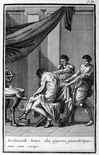 Archimède trace des figures géométriques sur son corps. - Unknown artist