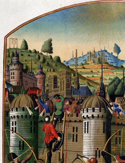 Attaque du château de Philippe Auguste avec vue de Paris et des gibets de Montfaucon pendant la guerre de Cent Ans, milieu du XVe siècle (détail) - Unknown artist
